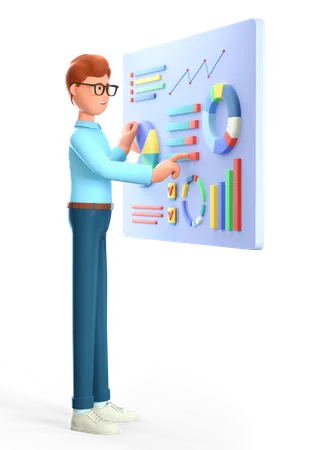 Man creating a dashboard with graphs  3D Illustration