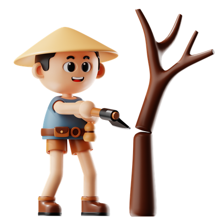 Man Cutting Down Trees  3D Icon
