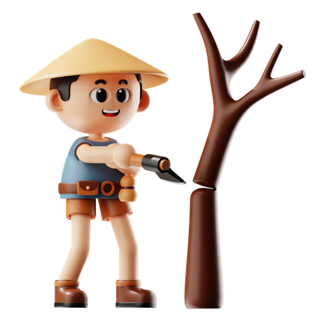 Man Cutting Down Trees  3D Illustration