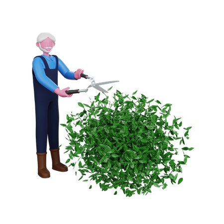 Man cutting tree with big scissor  3D Icon