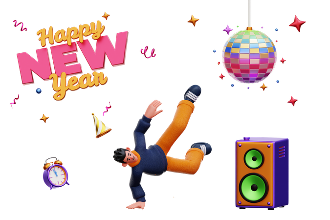 Man Dancing On New Year Party  3D Illustration