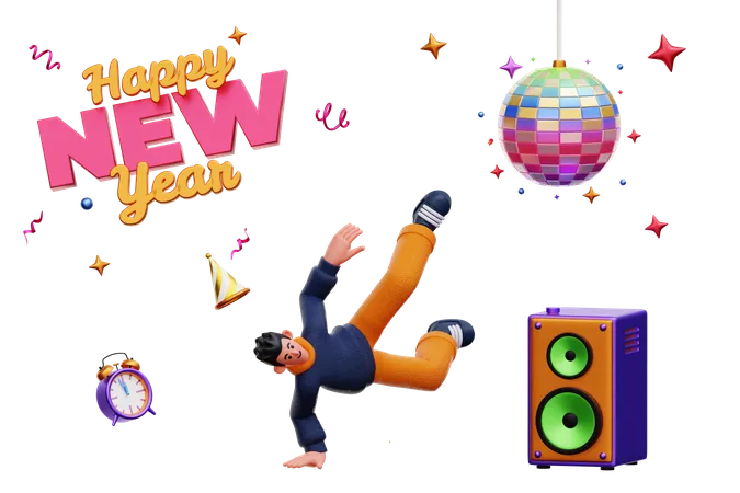 Man Dancing On New Year Party  3D Illustration