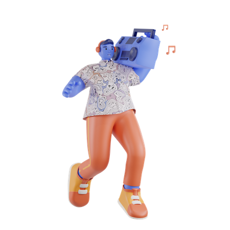Man dancing while carrying a radio  3D Icon