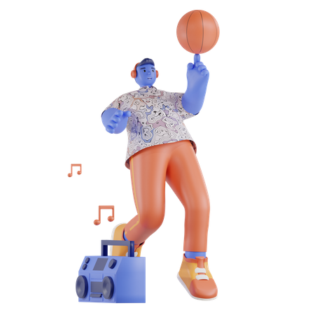 Man dancing with basket ball  3D Icon