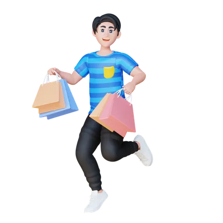 Man Dancing With Shopping Bag  3D Illustration