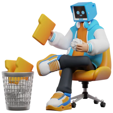 Man Deletes Unnecessary Files And Folder  3D Illustration