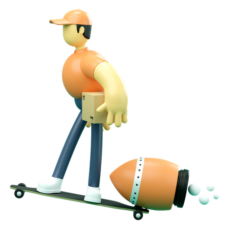 Man deliver product on skateboard 3D Illustration