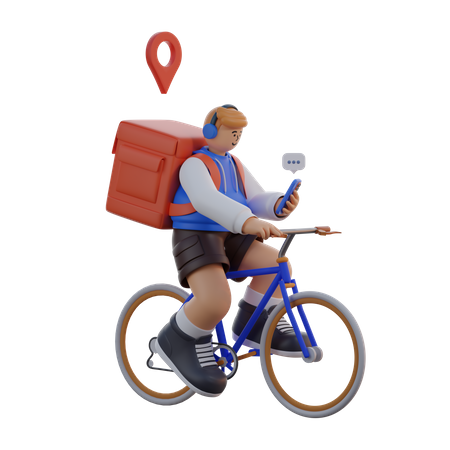 Man Delivering a Package While Riding a Bicycle  3D Icon
