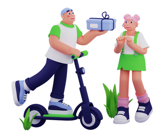 Man Delivering Gift  3D Illustration