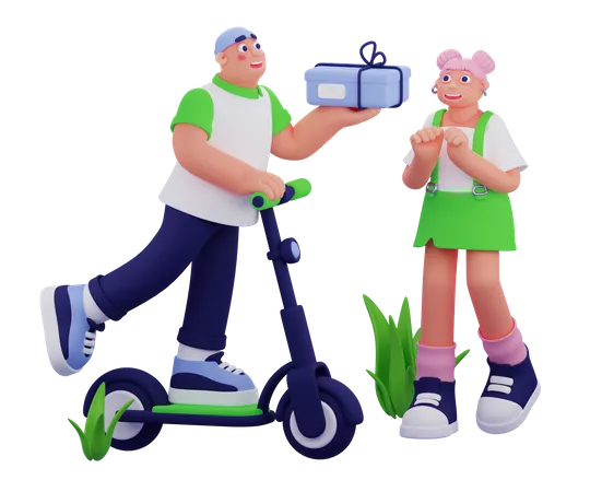 Man Delivering Gift  3D Illustration