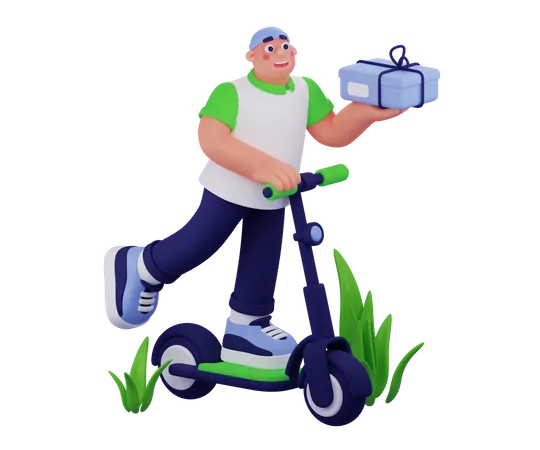 Man Delivering Gift  3D Illustration