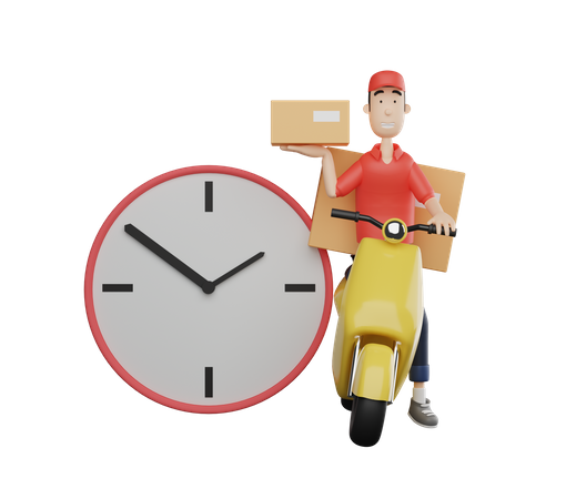 Man delivery package on time  3D Illustration