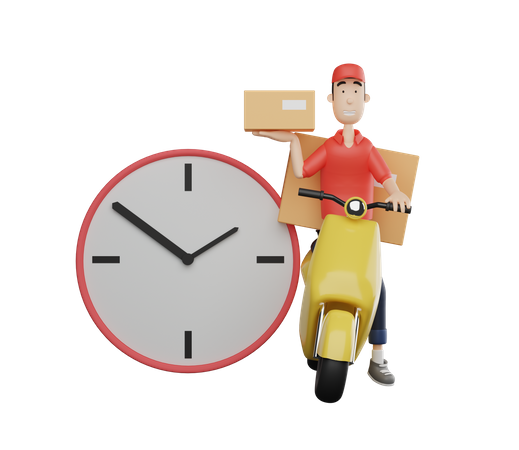 Man delivery package on time 3D Illustration