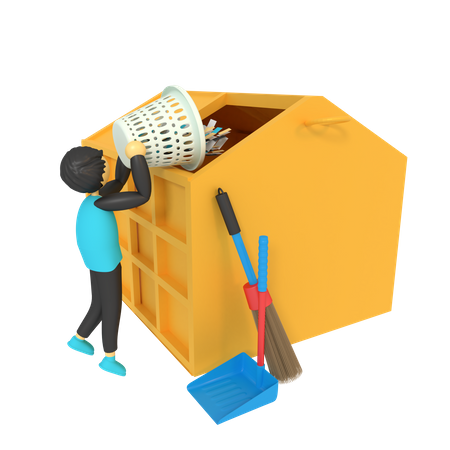 Man dispose trash in trash can  3D Illustration