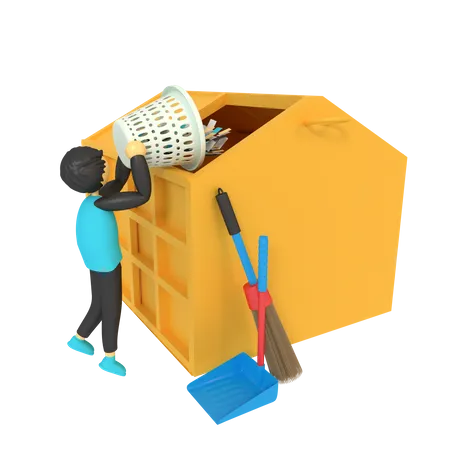 Man dispose trash in trash can  3D Illustration