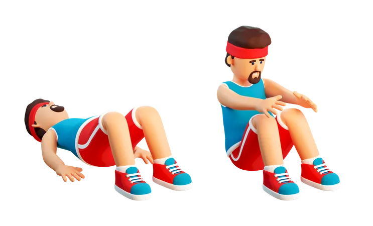 Man does abs exercise  3D Illustration