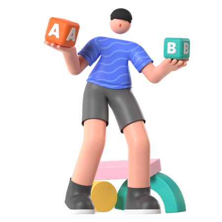 Man Doing AB Testing  3D Illustration