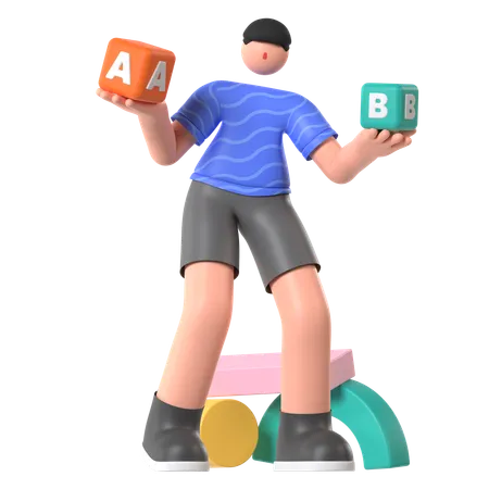 Man Doing AB Testing  3D Illustration