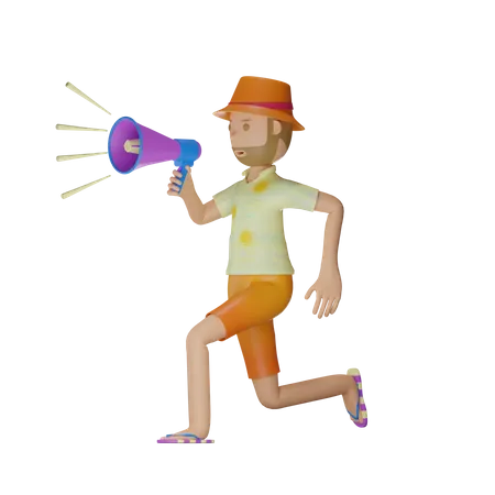 3 D Summer Character Holding Megaphone Illustration With Transparent Background 3D Illustration
