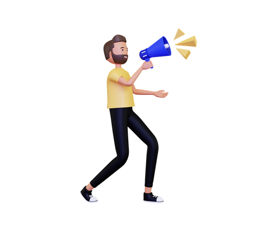 Man doing Announcement with megaphone  3D Illustration