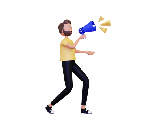 Man doing Announcement with megaphone  3D Illustration