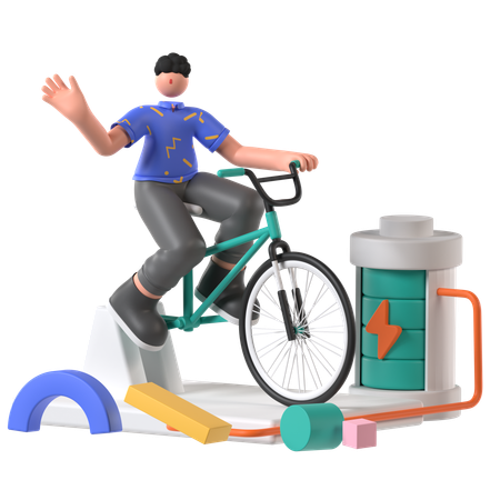 Man doing Battery Charging of cycle  3D Icon