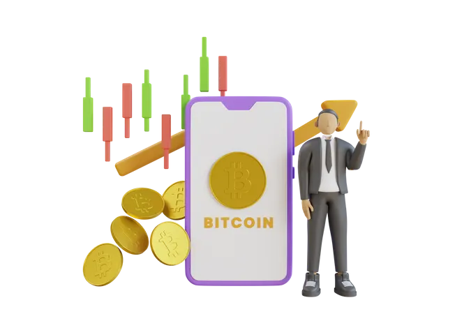 Trade Bitcoin On Mobile Through The System Cryptocurrency Bitcoin Exchange 3 D Illustration Of Blockchain Technology Bitcoin Altcoins Cryptocurrency Mining Fin 3D Illustration