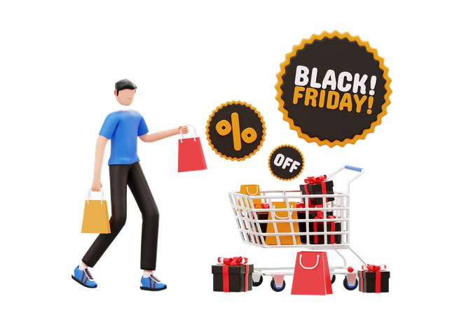 Man Doing Black Friday Shopping  3D Illustration