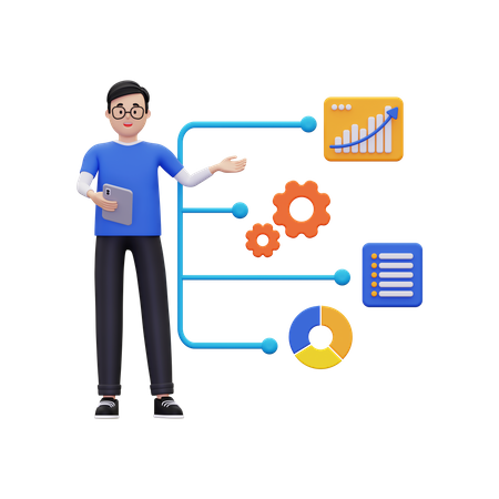 Man Doing Business Analysis  3D Illustration