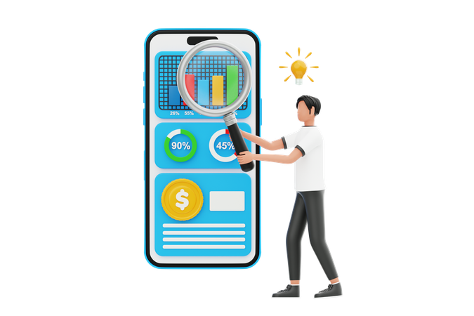 Man Doing Business Analysis With Business Idea  3D Icon