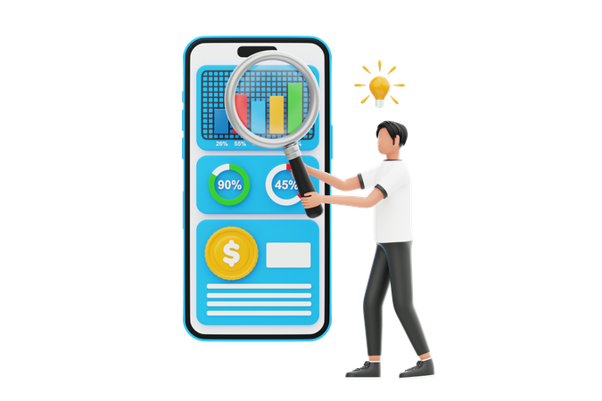 Man Doing Business Analysis With Business Idea  3D Illustration