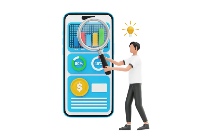 Man Doing Business Analysis With Business Idea  3D Illustration