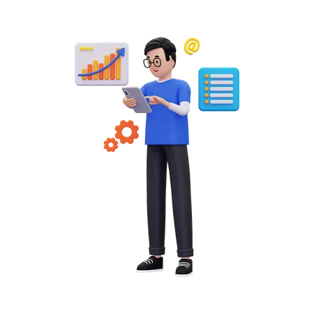 Man Doing Business Online Analysis Report  3D Illustration