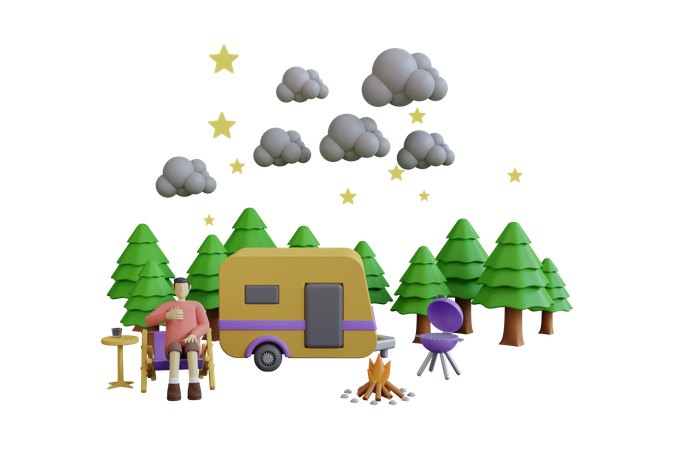 Man doing camping into the wild  3D Icon