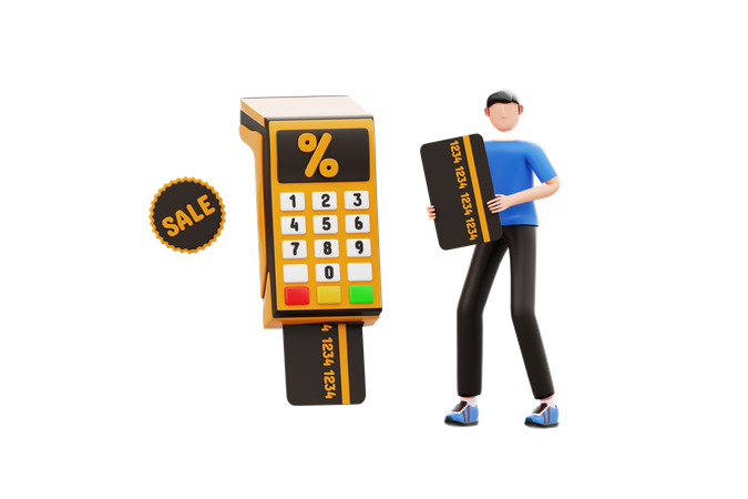 Man Doing Card Payment Using Invoice Machine  3D Icon