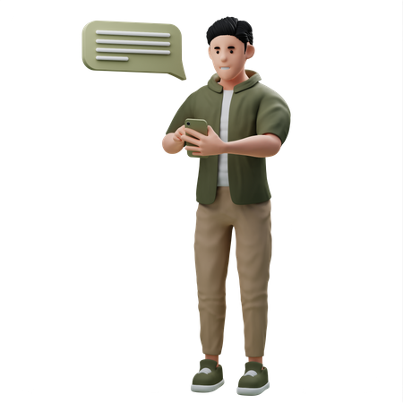 Man doing Chatting in smartphone 3D Illustration
