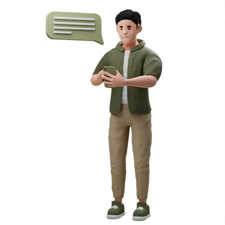 Man doing Chatting in smartphone  3D Illustration