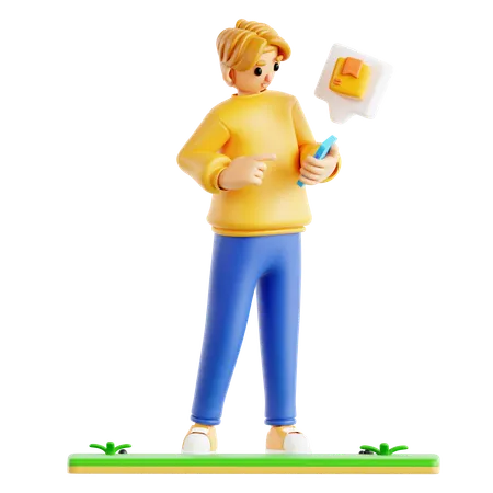 Man Doing Check Out Process On Mobile  3D Icon