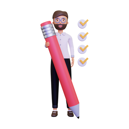 Man doing checkmark on checkbox with pencil  3D Icon