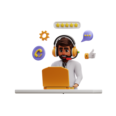 Man Doing Customer Service Work  3D Illustration