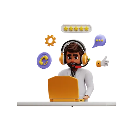 Man Doing Customer Service Work  3D Illustration