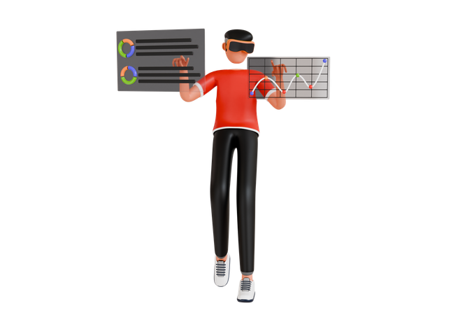 Man Doing Data Analysis In Vr Tech  3D Illustration