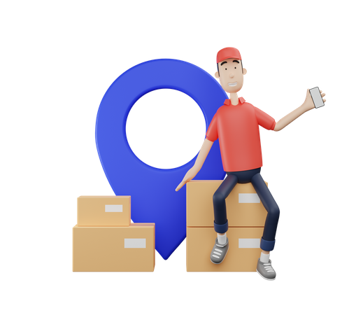 Man Doing delivery on location 3D Illustration