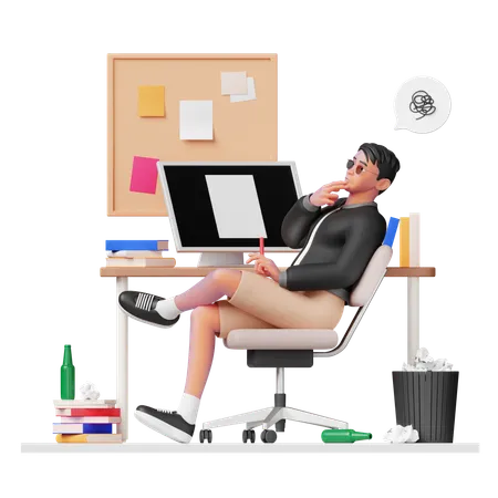 Man doing design thinking  3D Illustration