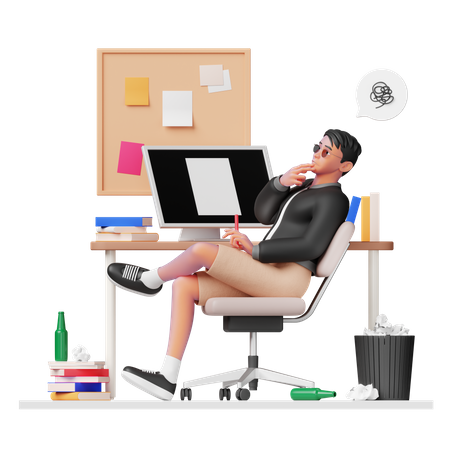 Man doing design thinking  3D Illustration