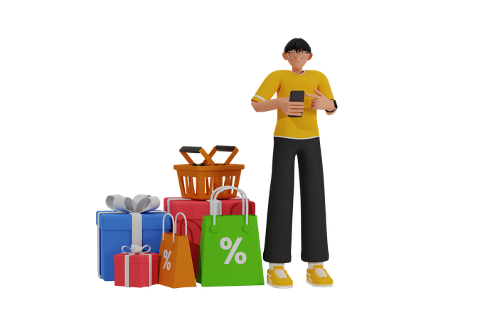 Man doing digital shopping  3D Illustration