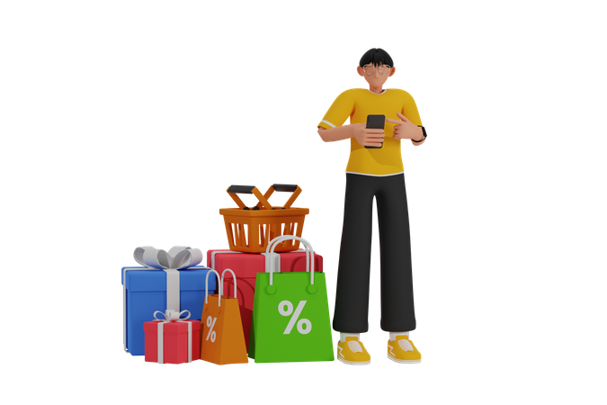 Man doing digital shopping 3D Illustration