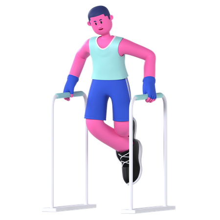 Man Doing Dip Bar  3D Illustration