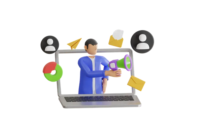 Man Doing Email Marketing  3D Illustration