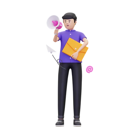 Man doing email marketing  3D Illustration